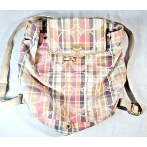 Coach F77342 Daisy Madras Packable Backpack Plaid DayBag Handbag Sack